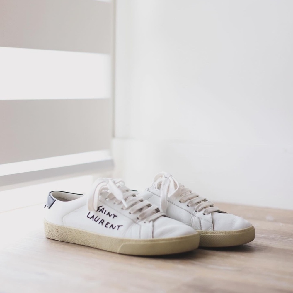 Yves Saint Laurent court classic embroidered sneakers in leather